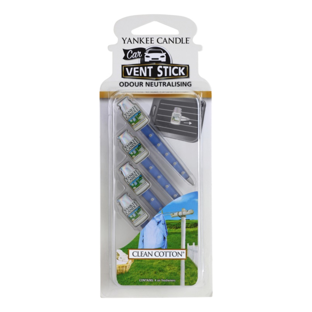 Yankee Candle Car Vent Stick odświeżacz do samochodu Clean Cotton 4szt.
