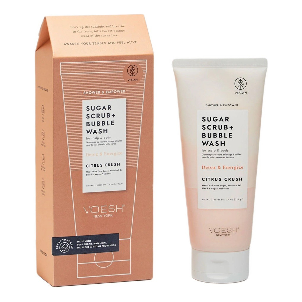 Voesh Sugar scrub + bubble wash cukrowy peeling myjący do ciała i skóry głowy citrus crush 210g
