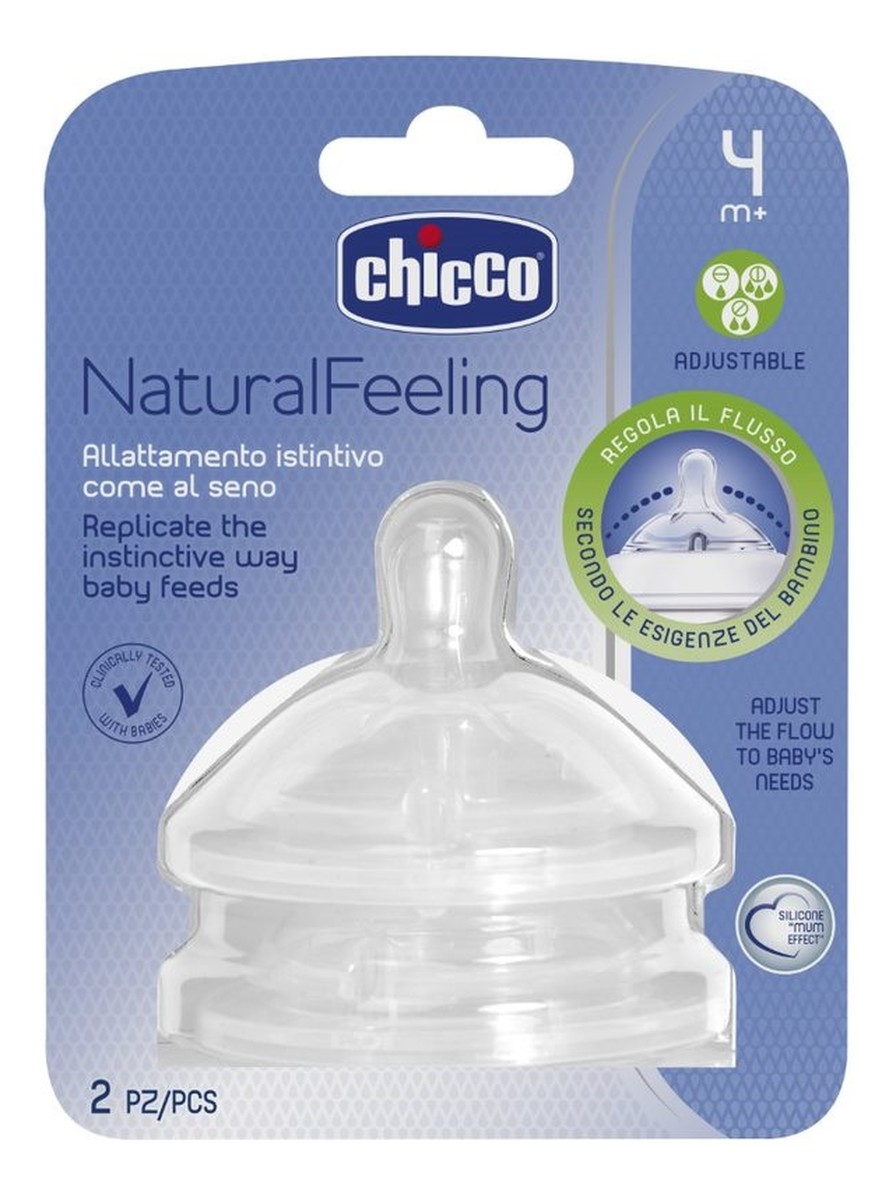 Natural feeling smoczek silikonowy na butelkę trójprzepływowy 4m+ 2szt.
