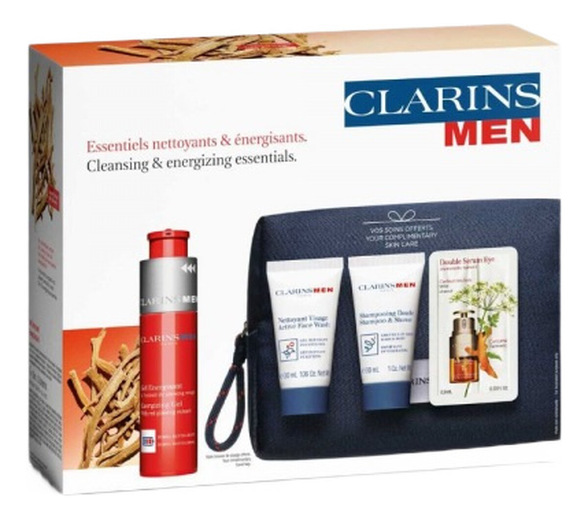 Zestaw żel energetyzujący 50ml + żel do mycia twarzy 30ml + żel pod prysznic 30ml + serum pod oczy 0.9ml + kosmetyczka