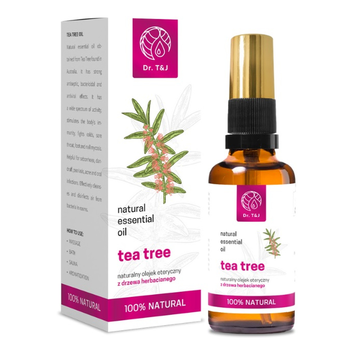 Dr. T&J Natural Tea Tree Essential Oil naturalny olej eteryczny z drzewa herbacianego 50ml