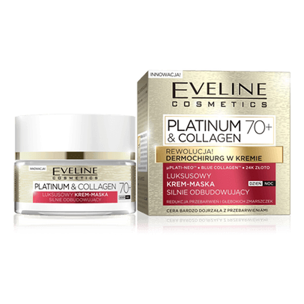 Eveline Platinum & Collagen Krem-maska silnie odbudowujący 70+ na dzień i noc redukcja przebarwień i zmarszczek 50ml
