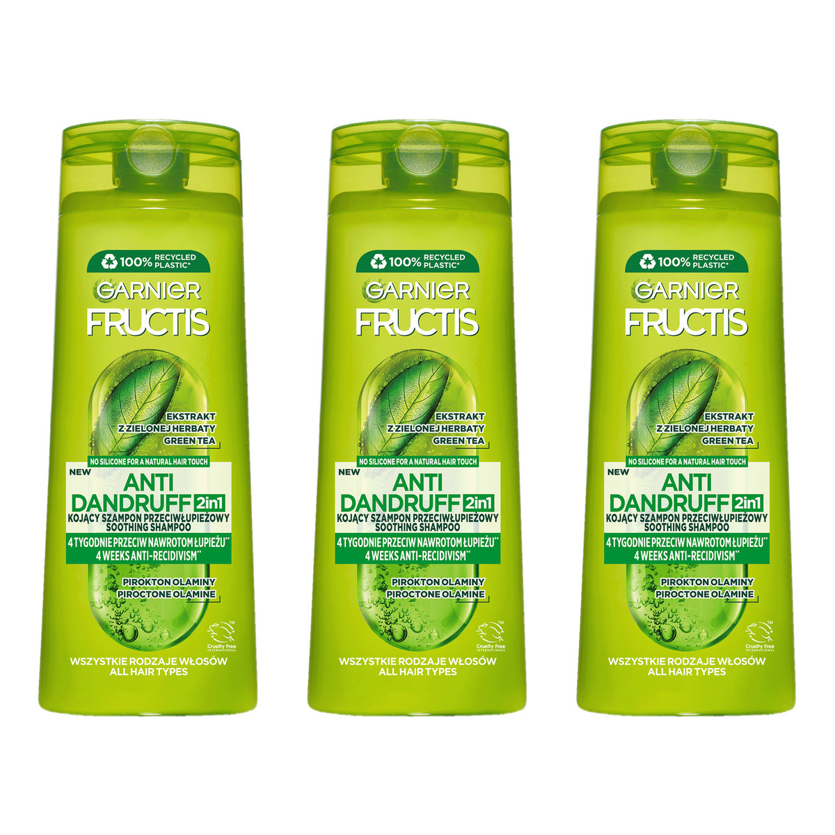 Garnier Fructis Anti Dandruff 2w1 Kojący szampon przeciwłupieżowy 2w1 3x400ml