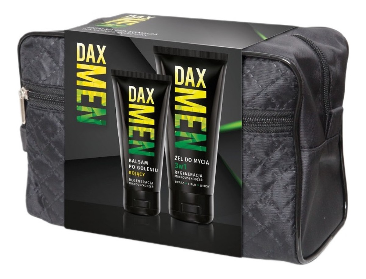 Zestaw żel do mycia twarzy ciała i włosów 3w1 + kojący balsam po goleniu + kosmetyczka