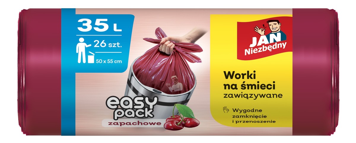 Worki na śmieci hd easy-pack wiśnia 35l-26 sztuk