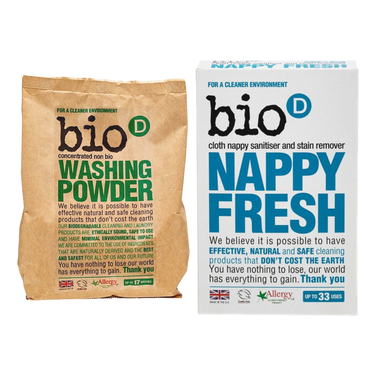 Bio-D Nappy Fresh Dodatek antybakteryjny do prania pieluch 0.5kg + Proszek niebiologiczny 1kg