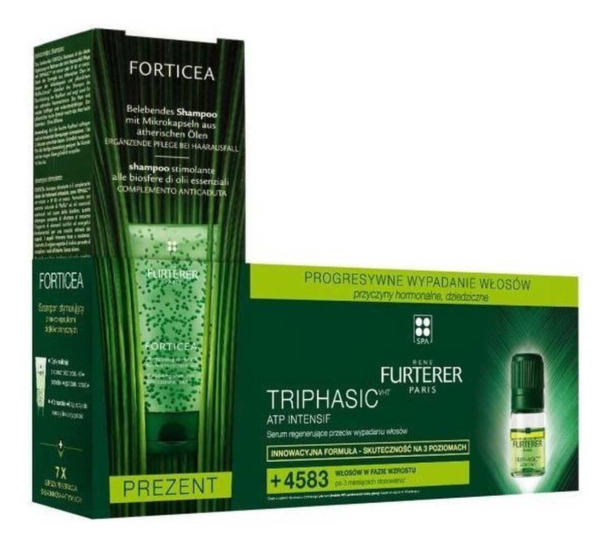 Zestaw serum regenerujące przeciw wypadaniu włosów Forticea+ szampon stymulujący wzrost włosów z mikrokapsułkami olejków eterycznych