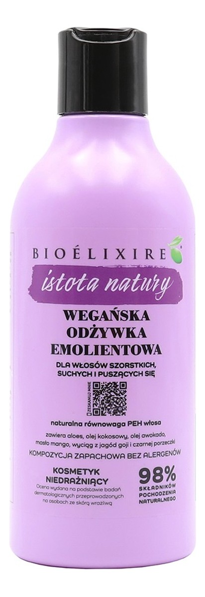 wegańska regenerująca odżywka emolientowa do włosów szorstkich, suchych i puszących się