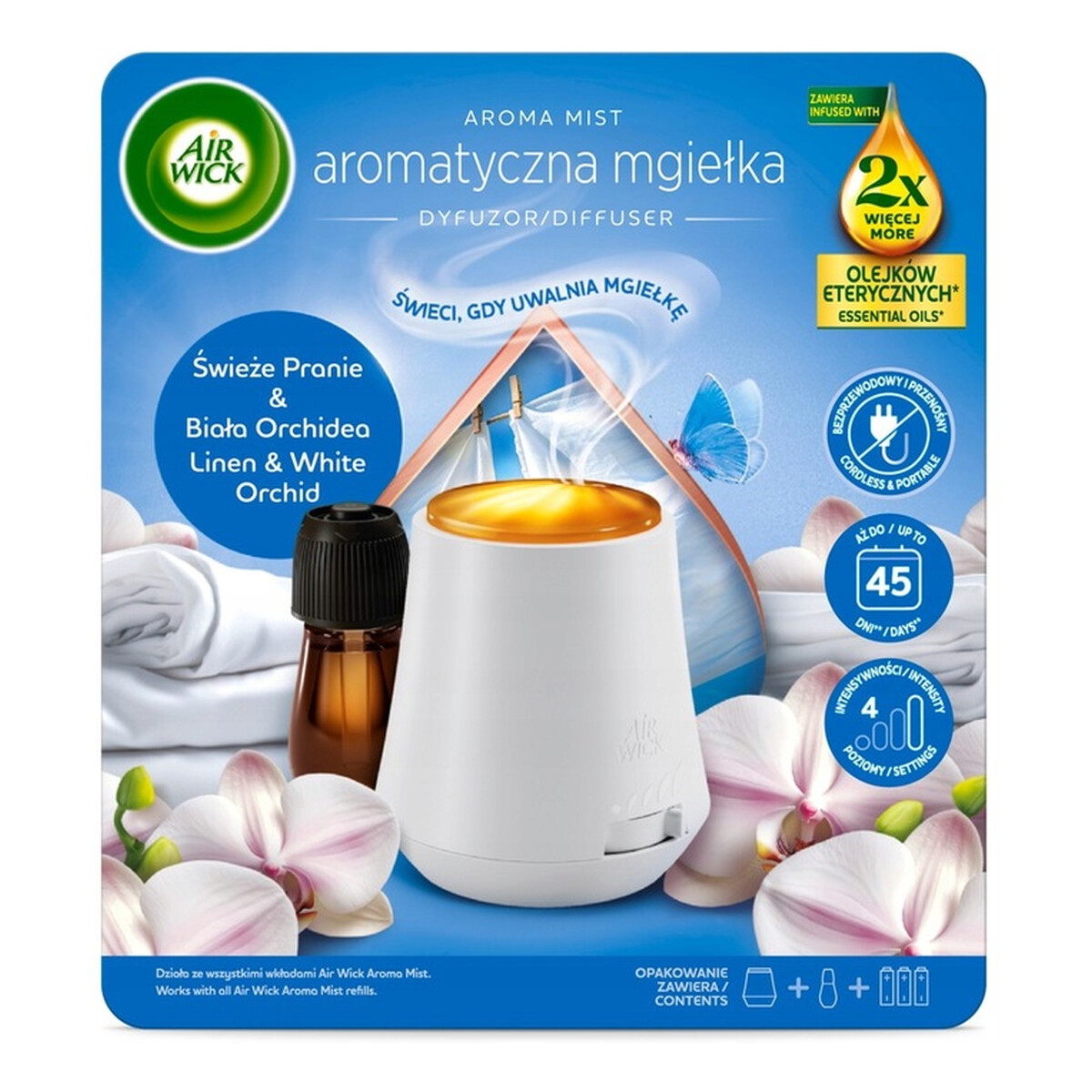 Air Wick Aroma Mist Mgiełka z olejkami komplet Świeże Pranie & Biała Orchidea 20ml