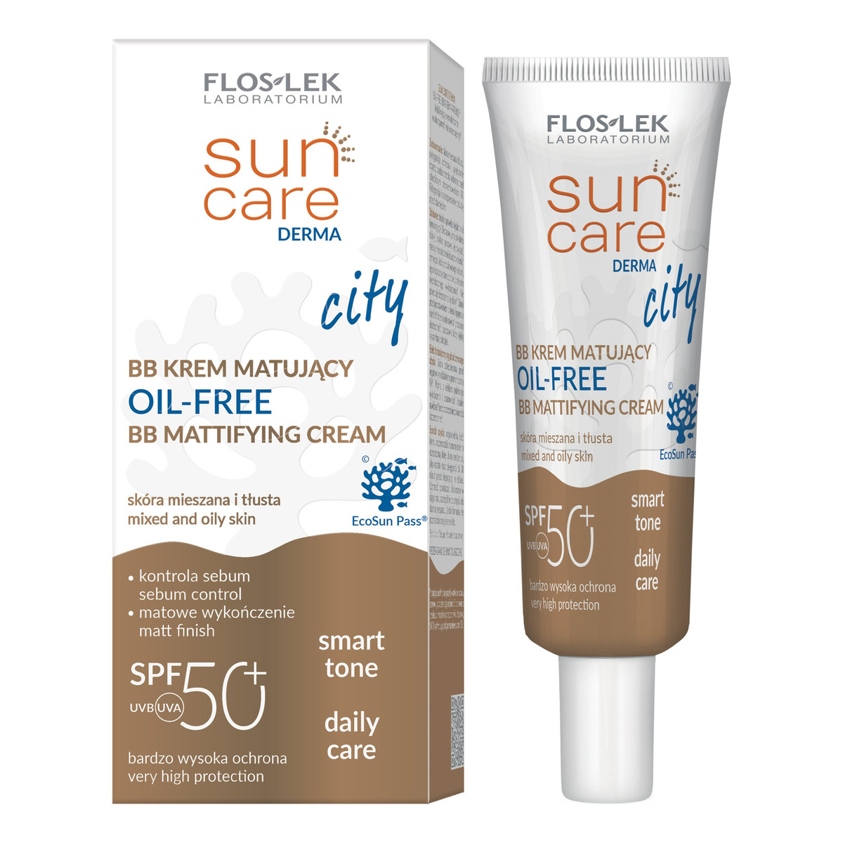 FlosLek Sun Care Derma City Krem matujący BB do twarzy SPF50+ do cery tłustej i mieszanej 30ml