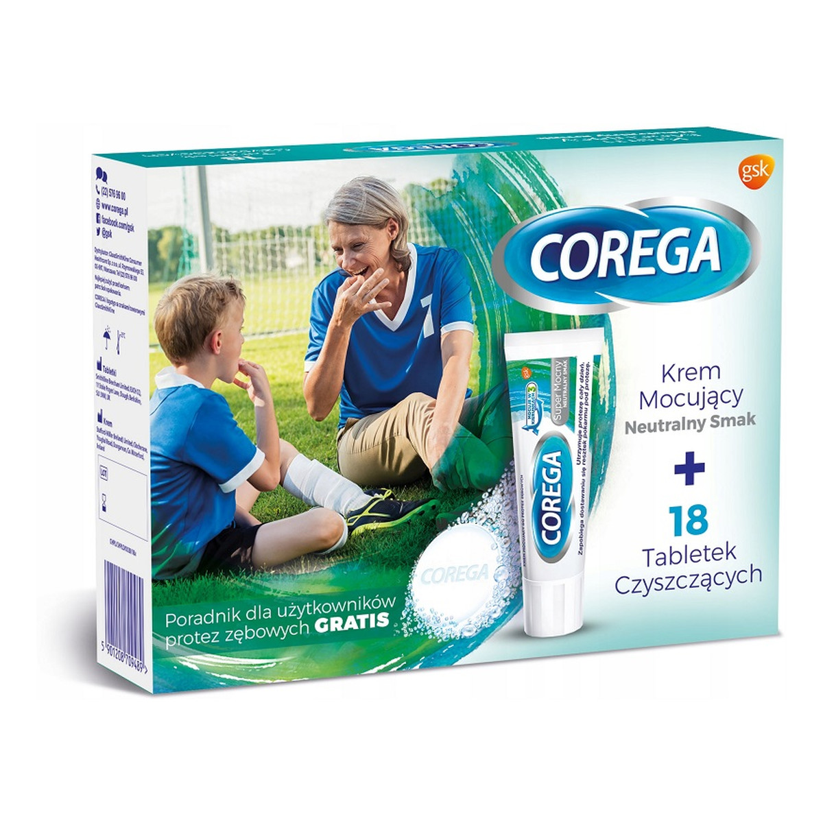 Corega Zestaw krem mocujący Neutralny Smak 40g + tabletki do czyszczenia protez zębowych 18szt