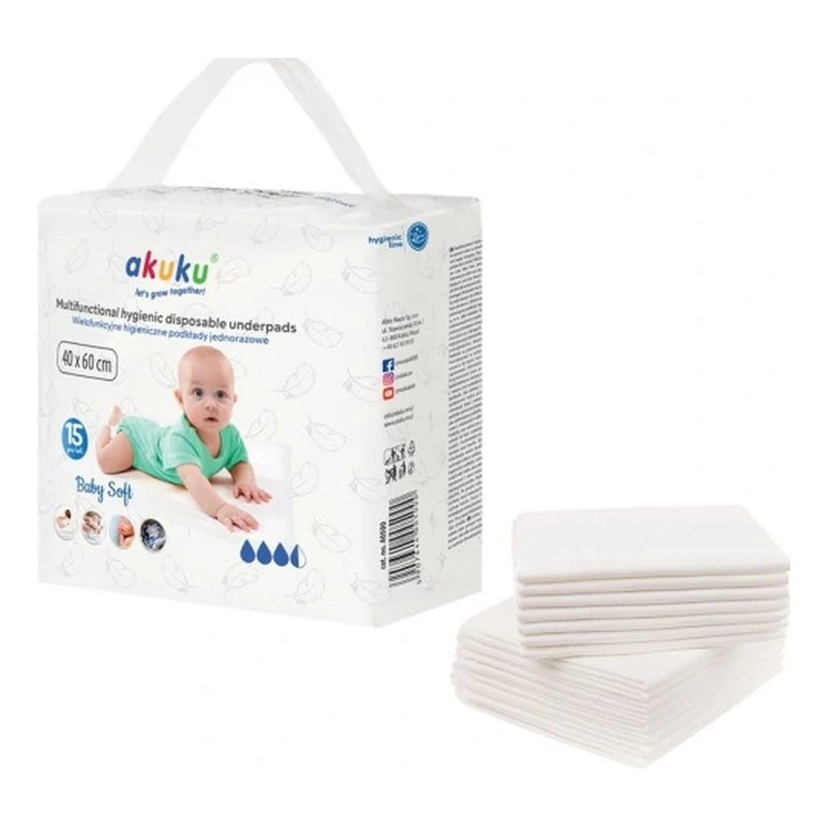 Akuku Baby Soft Podkłady jednorazowe do przewijania niemowląt 40x60 15 szt