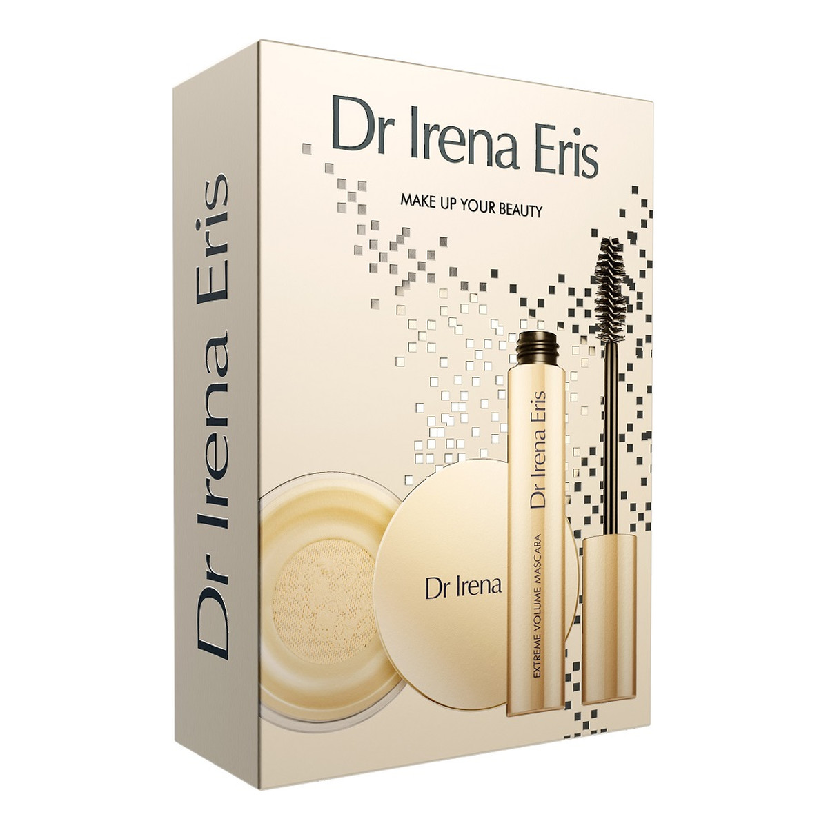 Dr Irena Eris Make Up Your Beauty Zestaw matt & blur make-up fixer puder utrwalający makijaż 10g + extreme volume mascara pogrubiający tusz do rzęs 9g