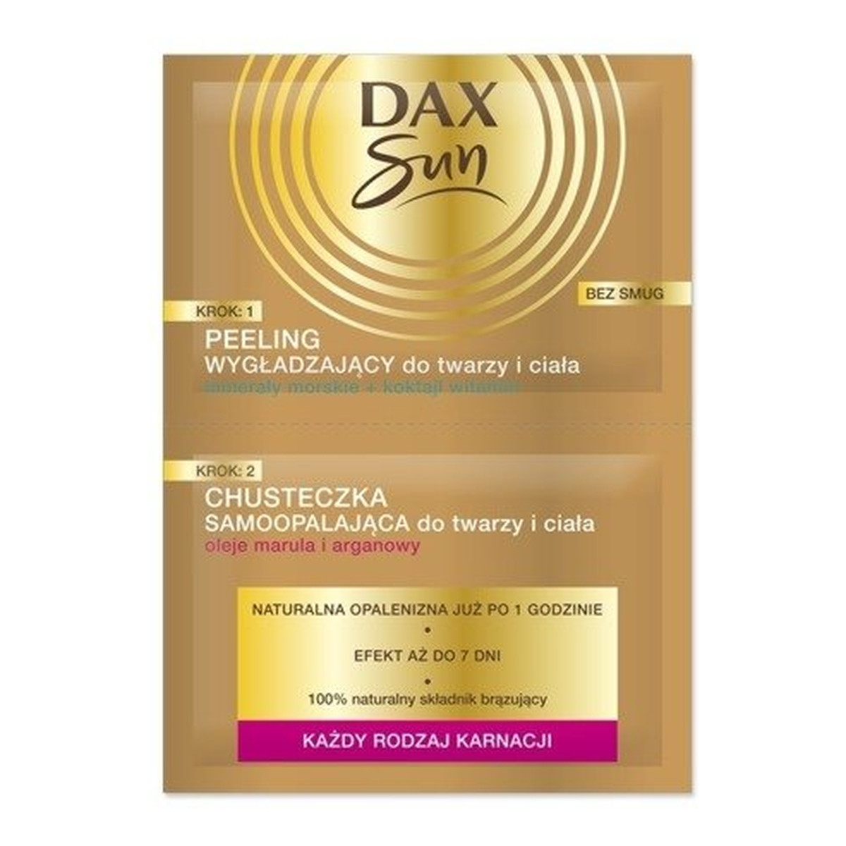 Dax Sun Samoopalacz Duo Peeling wygładzający + 1 chusteczka samoopalająca saszetka