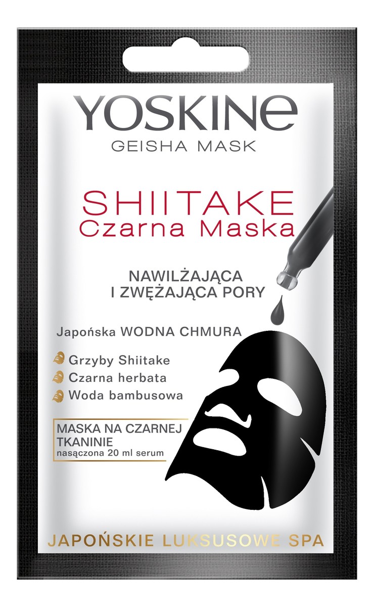 Shiitake Czarna Maska na tkaninie nawilżająca i zwężająca pory