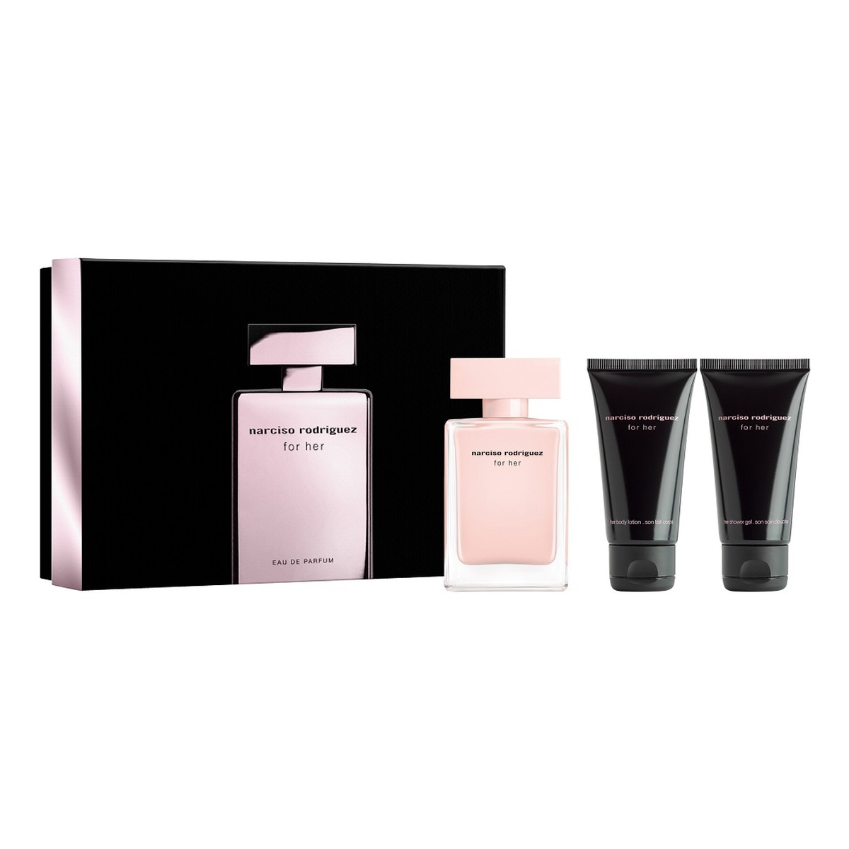 Narciso Rodriguez For Her Zestaw woda perfumowana spray 50ml + balsam do ciała 50ml + żel pod prysznic 50ml