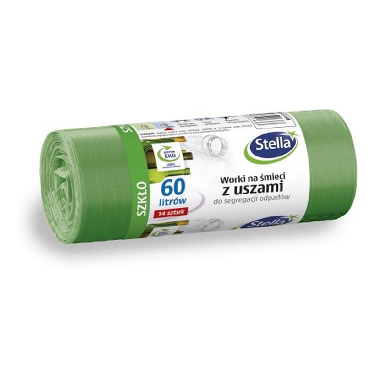 Stella Worki z uszami do segregacji odpadów SZKŁO zielone 60L - 1op.-14szt. 300g