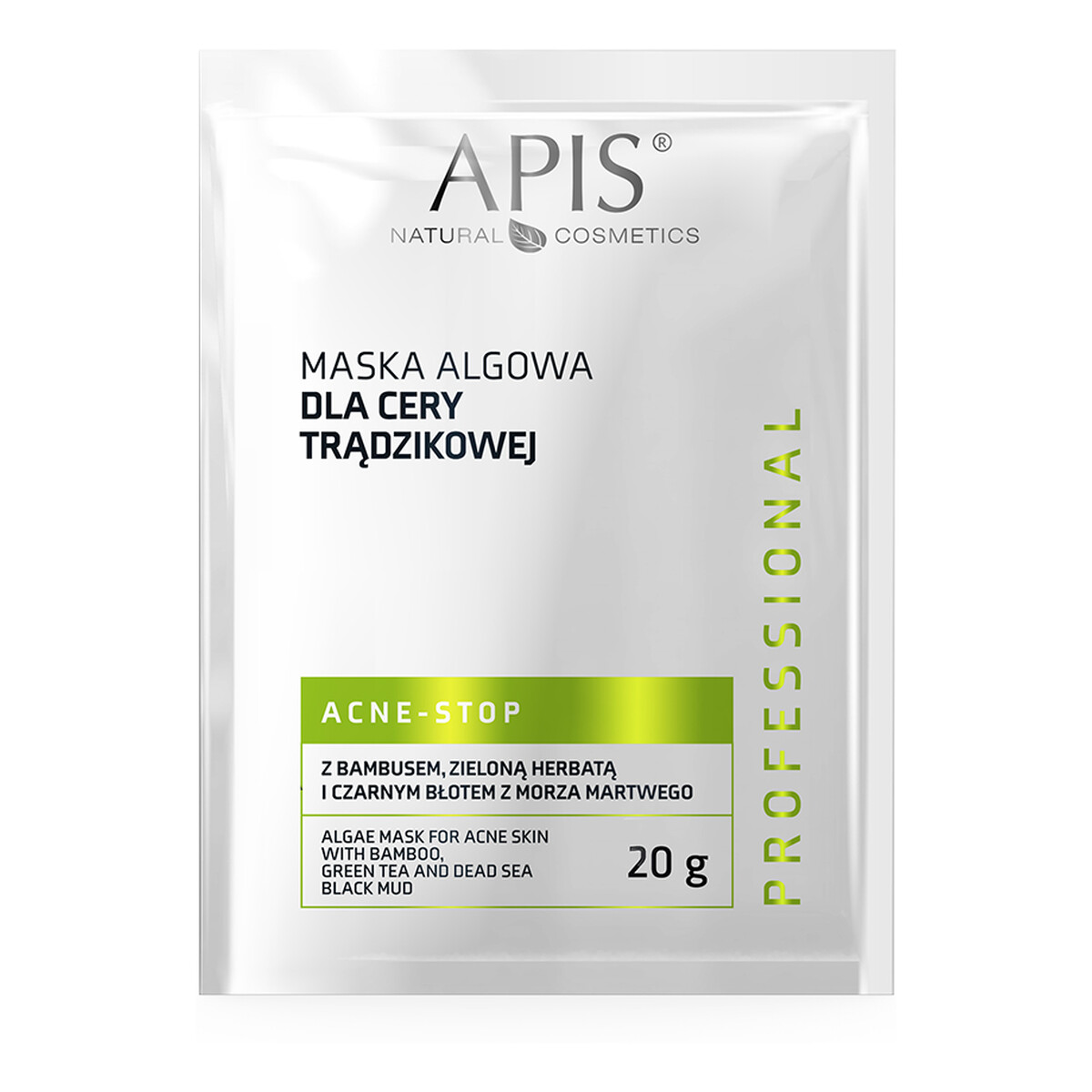 Apis Acne-Stop maska algowa dla cery trądzikowej z bambusem zieloną herbatą i czarnym błotem z Morza Martwego 20g