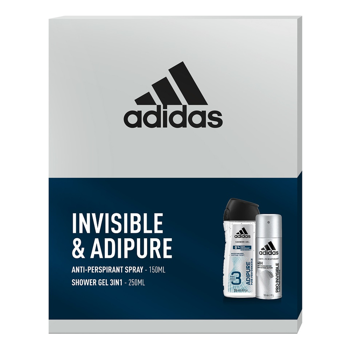 Adidas Invisible & AdiPure Zestaw antyperspirant spray 150ml + żel pod prysznic 3w1 250ml