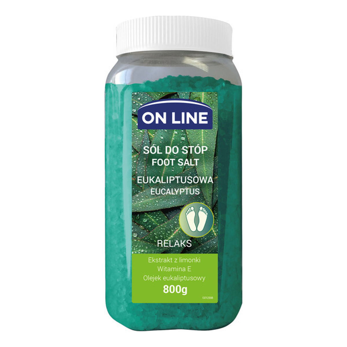 On Line relaksująca sól do kąpieli stóp Eukaliptus 800g