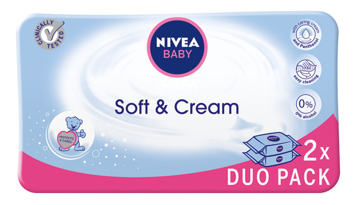 oczyszczające chusteczki dla niemowląt Soft & Creme duopack 2 x 63 sztuk