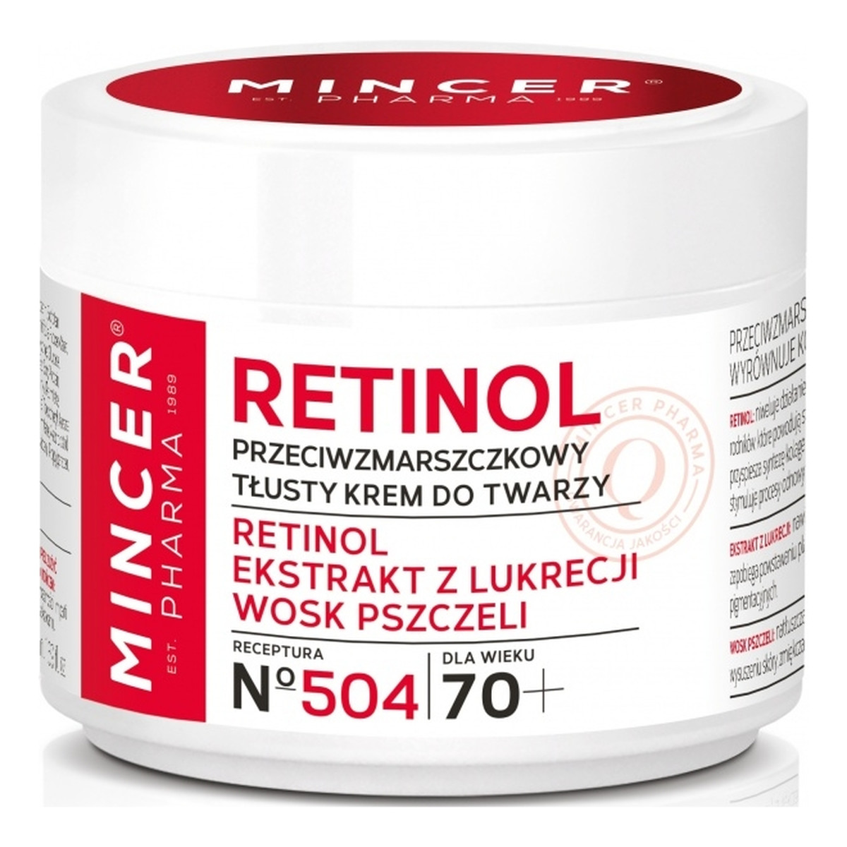 Mincer Pharma Retinol Przeciwzmarszczkowy tłusty krem do twarzy 60+ No 504 50ml
