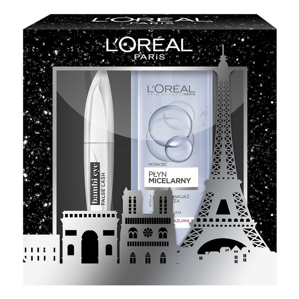 L'Oreal Paris Make-Up zestaw False Lash Bambi Eye tusz do rzęs Black 8.9ml + płyn micelarny 400ml