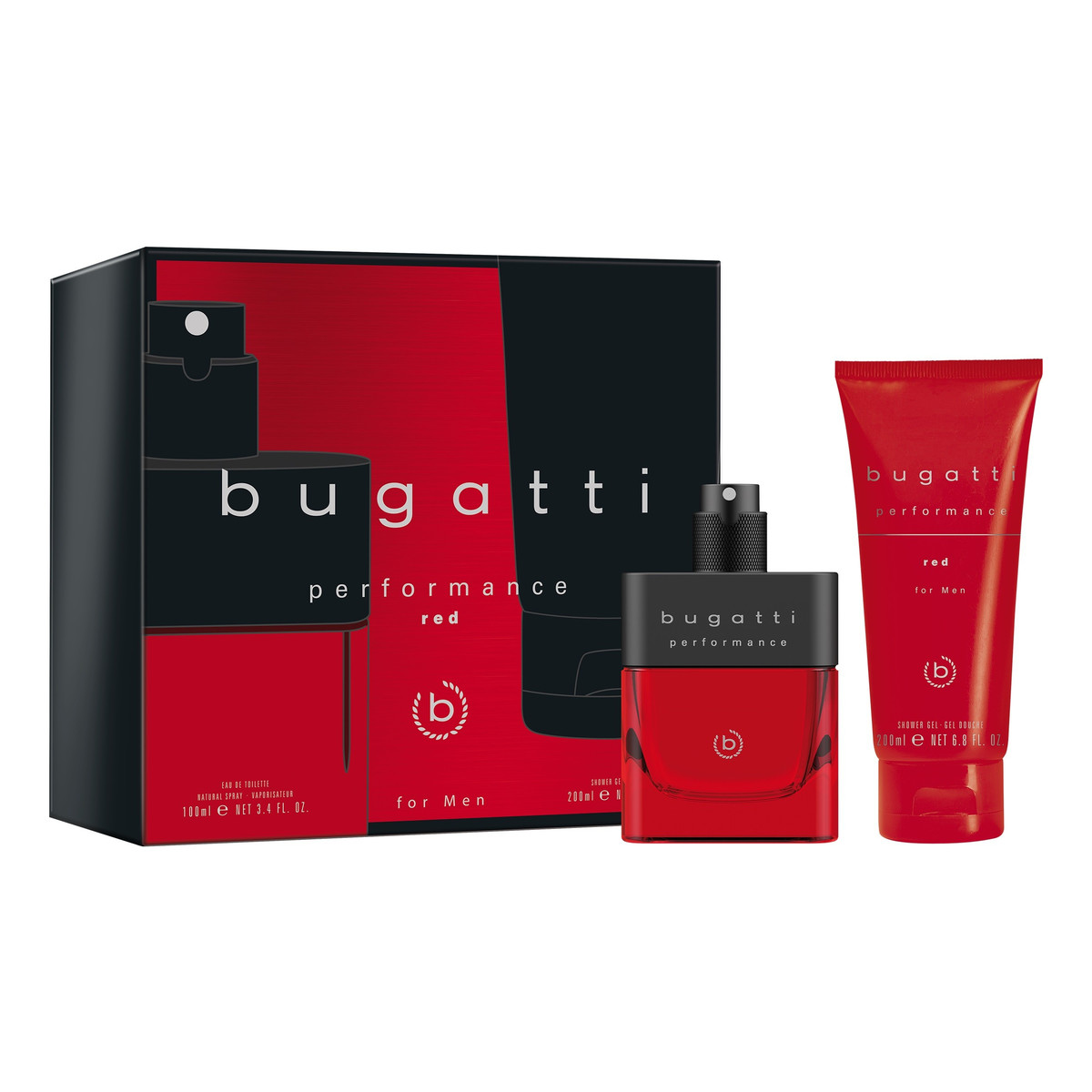 Sirowa BUGATTI Zestaw prezentowy performance red for men (woda toaletowa 100 ml + żel pod prysznic 200 ml)