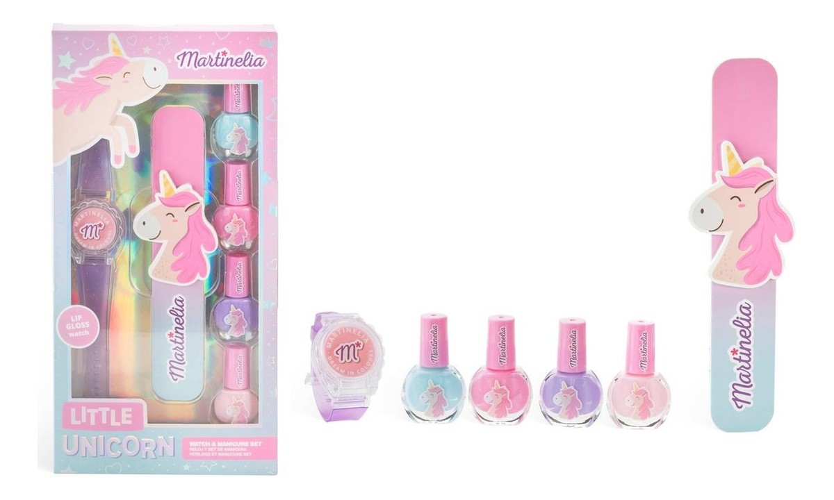 Watch & Manicure Set Zestaw Uroczy zegarek z błyszczykiem + Lakier do paznokci 4szt + Pilnik