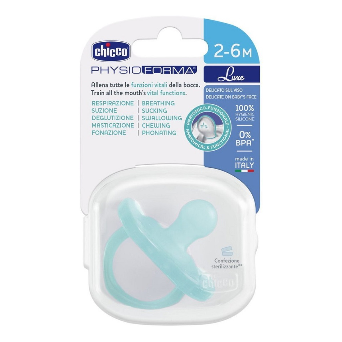 Chicco PhysioForma Luxe smoczek silikonowy uspokajający 2-6m Miętowy