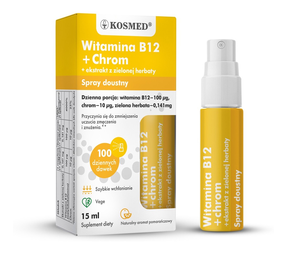Spray doustny Witamina B12 + Chrom + Ekstrakt z Zielonej Herbaty