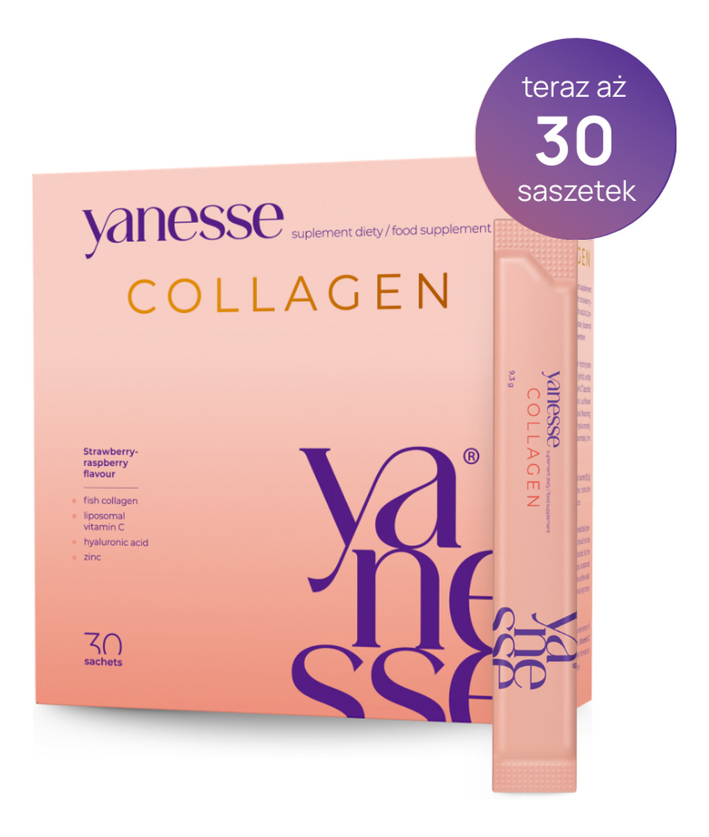Yanesse Collagen suplement diety w proszku o smaku truskawkowo-malinowym 30 saszetek
