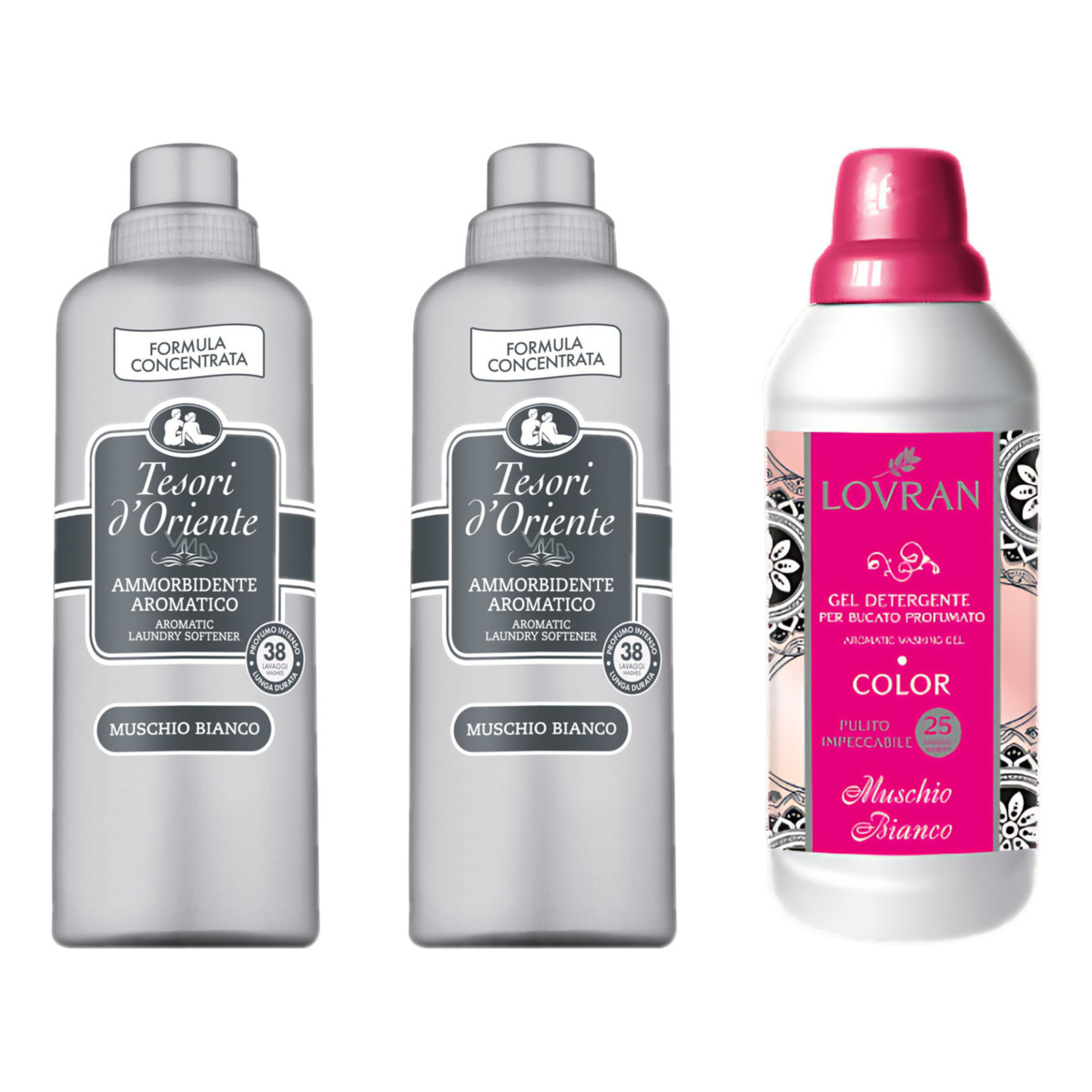 Tesori d'Oriente White Musk Koncentrat do płukania Białe Piżmo 38prań 2x760ml + Lovran żel do 25prań 1000ml