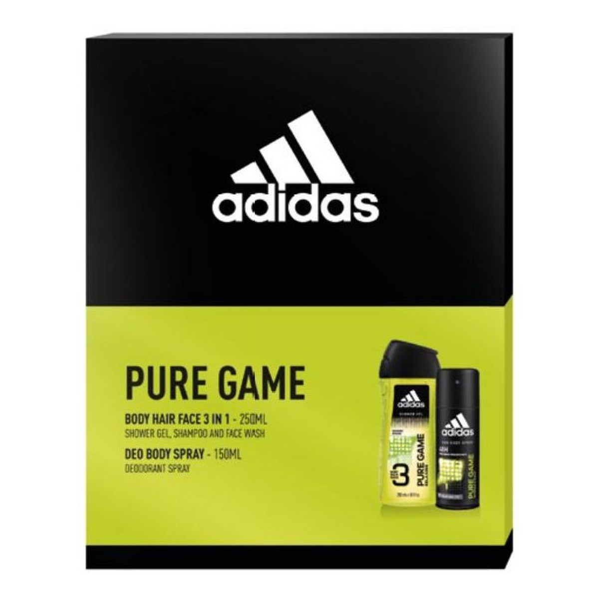 Adidas Pure Game Zestaw kosmetyków deo spray + żel pod prysznic 3w1