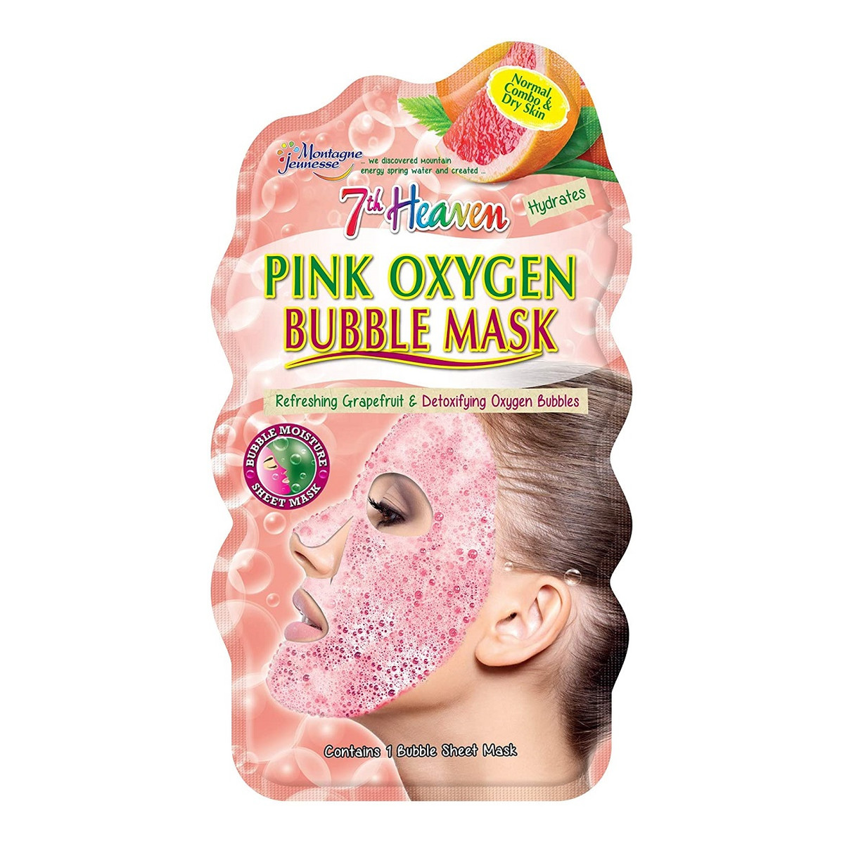 7th Heaven Pink Oxygen Bubble Mask nawilżająca maseczka bąbelkowa w płachcie skóra normalna, mieszana i sucha Grapefruit