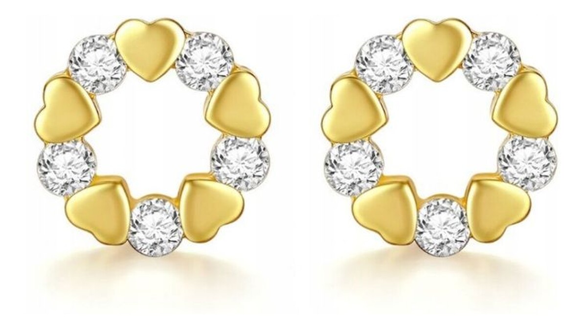 Kolczyki Ze Stali Szlachetnej Pozłacane 14K Złotem, Cyrkonie Serca Kst2856