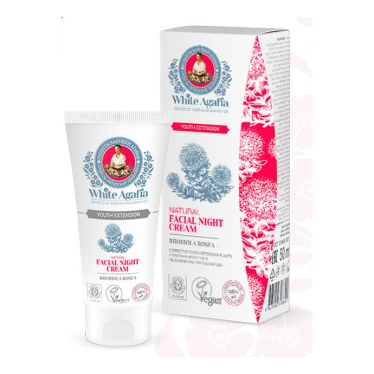Receptury Babuszki Agafii White Agafia Przedłużenie Młodości Natural Facial Night Cream Naturalny krem do twarzy na noc 35-50lat 50ml