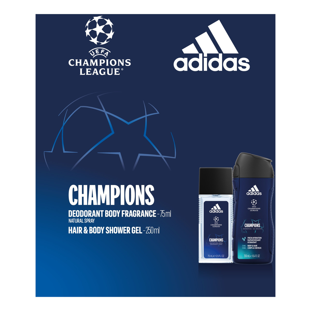 Adidas UEFA Champions League Zestaw Dezodorant Atomizer + Żel Pod Prysznic