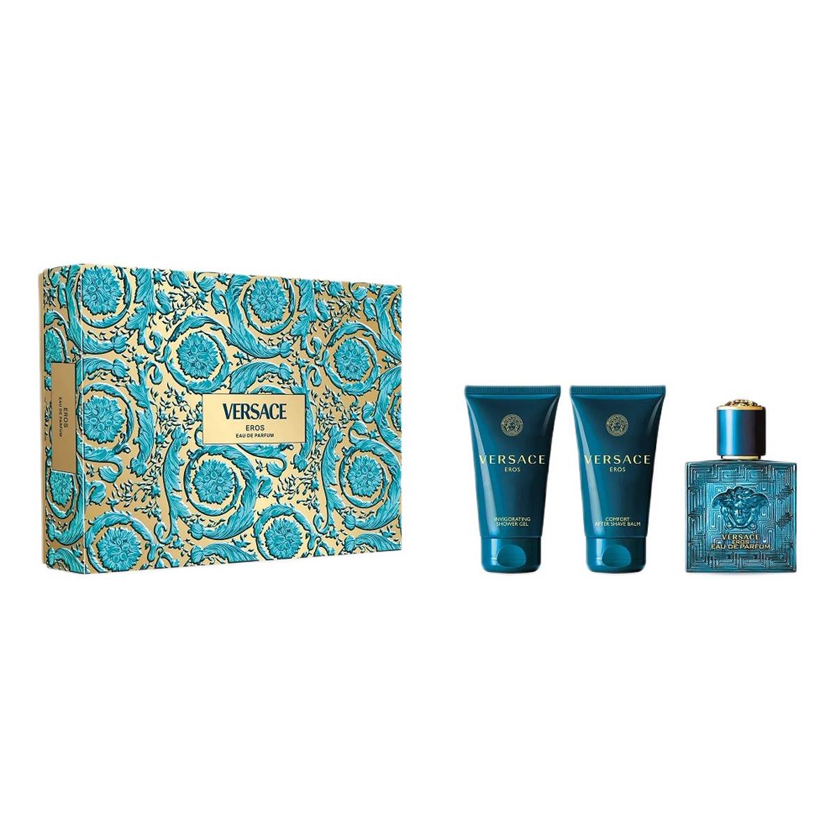 Versace Eros Zestaw woda perfumowana spray 50ml + żel pod prysznic 50ml + balsam po goleniu 50ml