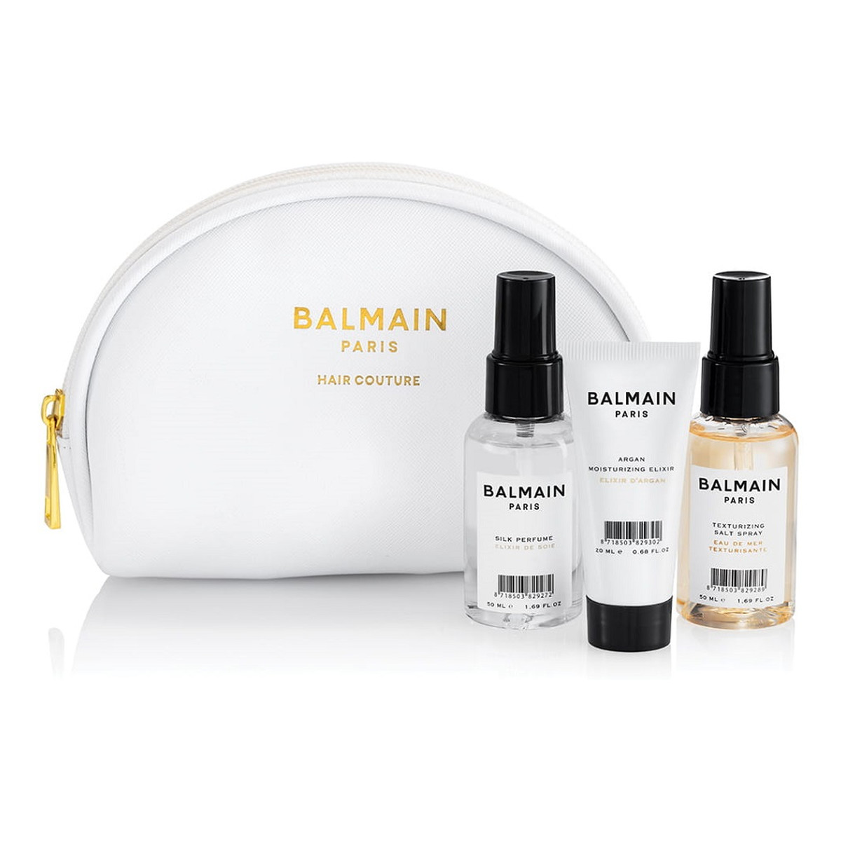 Balmain Cosmetic Styling Bag Zestaw silk perfume 50ml + argan moisturizing elixir 20ml + texturizing salt spray 50ml + kosmetyczka