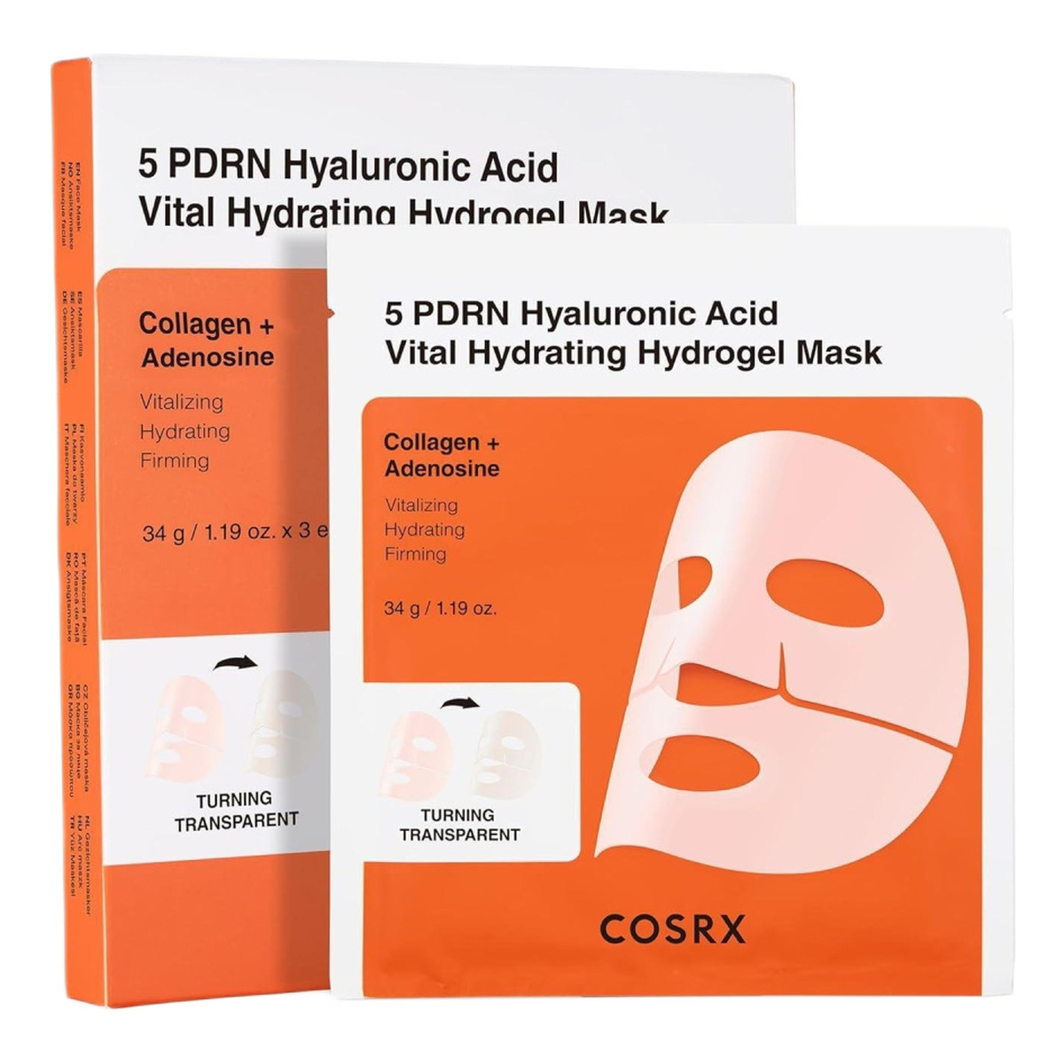 CosRx 5 PDRN Hyaluronic Acid Vital Hydrating Hydrogel Mask hydrożelowa maseczka w płachcie z kwasem hialuronowym 3szt. 34g