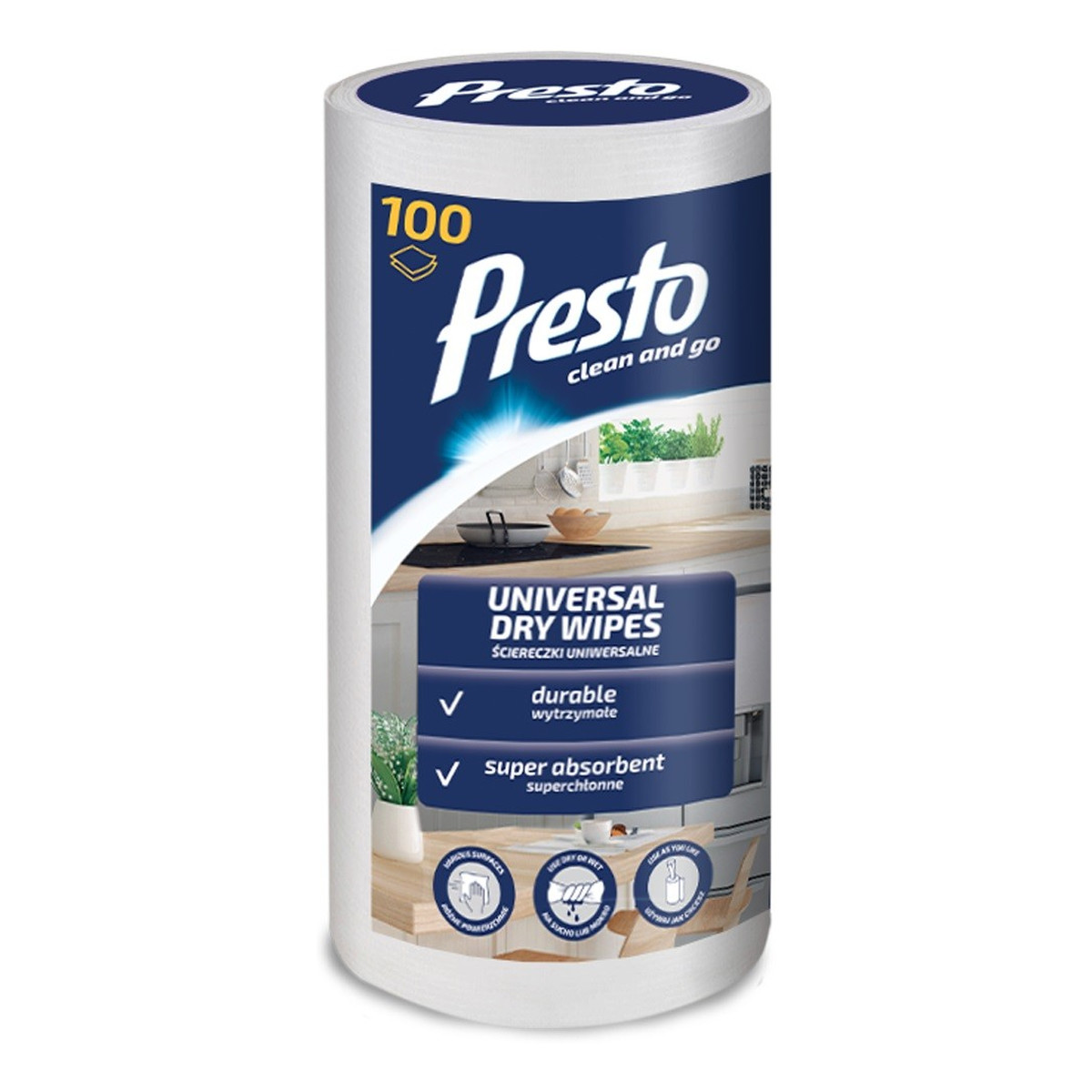 Presto Clean Suche Ściereczki uniwersalne na rolce - 100szt