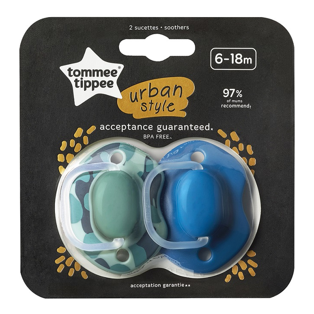 Tommee Tippee Urban smoczek uspokajający 6-18m boy 2szt