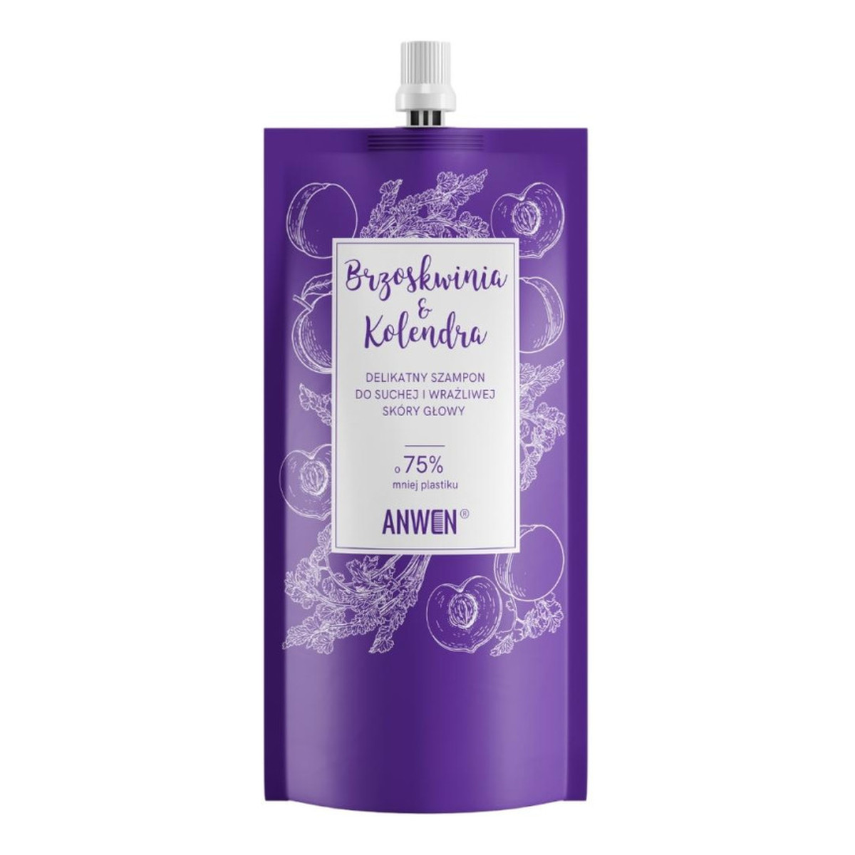 Anwen Szampon do suchej i wrażliwej skóry głowy, Brzoskwinia i kolendra, Refill 500ml