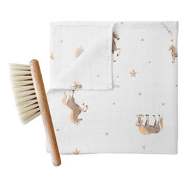 Szczotka do włosów z włosia koziego + myjka muślinowa