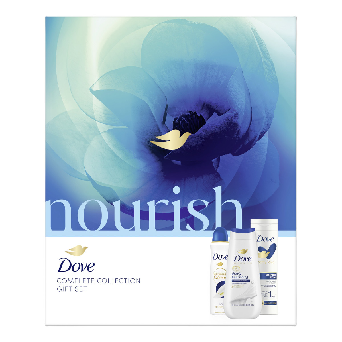 Dove Nourish Zestaw prezentowy dla kobiet żel + spray + mleczko