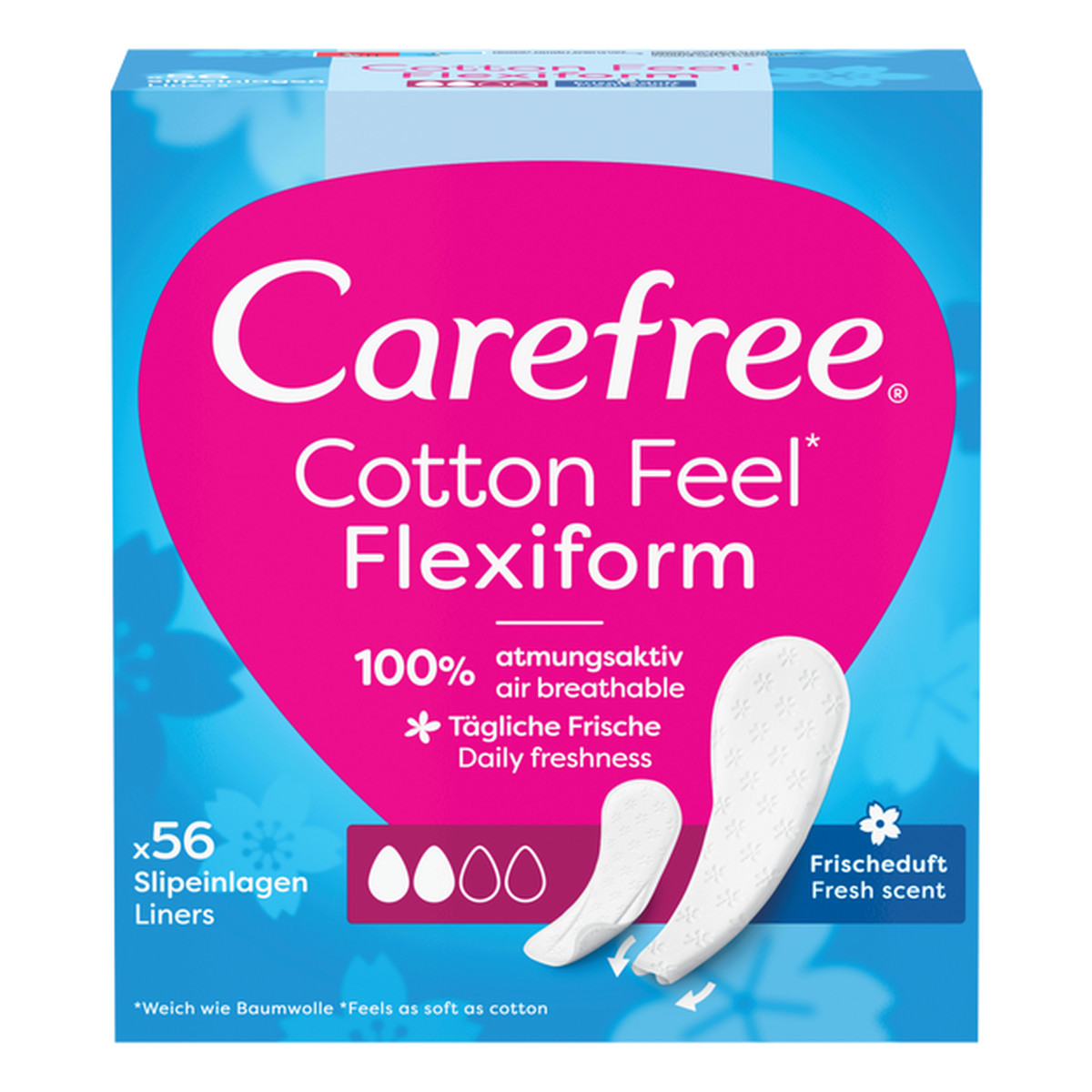 Carefree Cotton Flexiform Wkładki higieniczne świeży zapach 56 sztuk