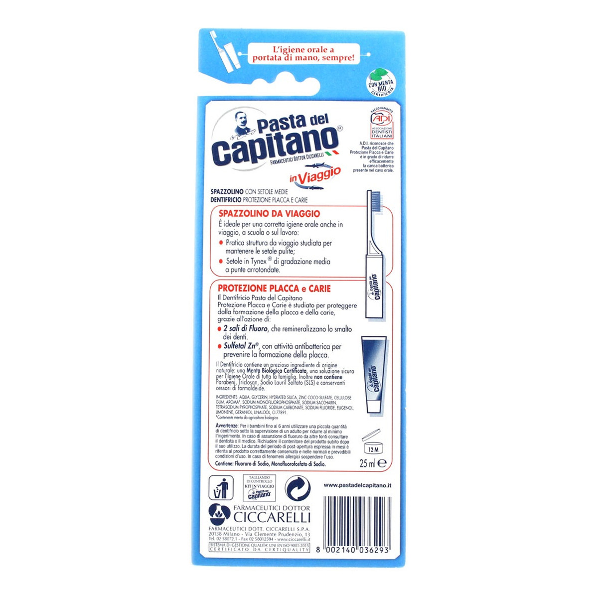 Pasta del Capitano Travel Kit zestaw podróżny z pastą i szczoteczką do zębów 25ml