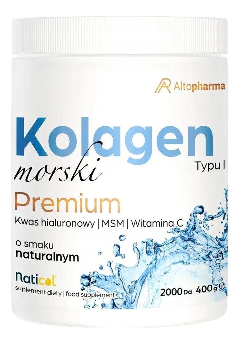 Kolagen morski premium typu i 10000mg + msm 500 mg + kwas hialuronowy 40mg + witamina c 80mg suplement diety 400g