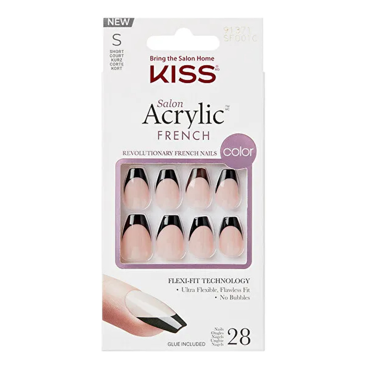 Kiss Sztuczne paznokcie na klej Salon Acrylic French, Flame, Black, Short Coffin